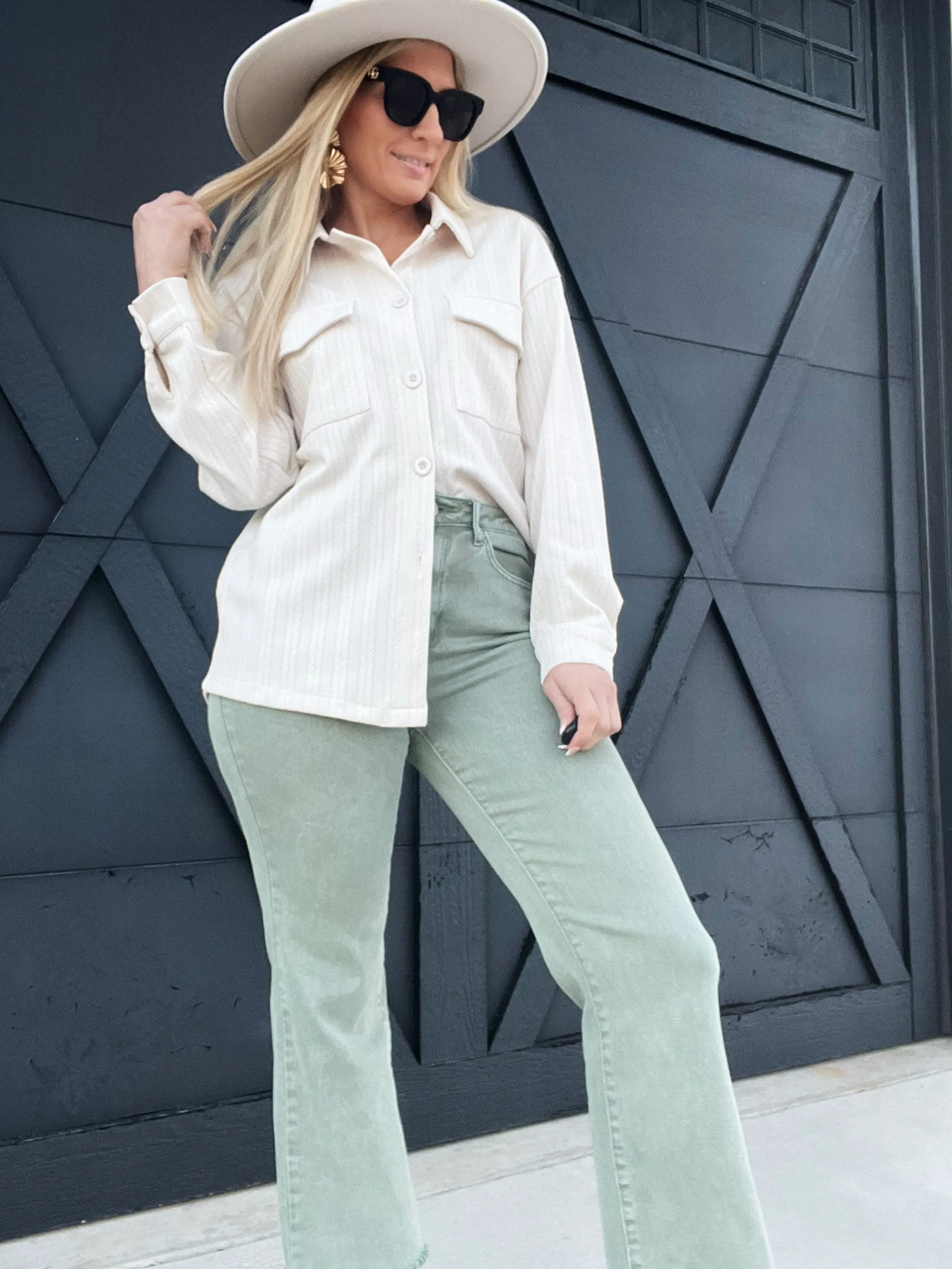 Textured Button Down Top-Cream