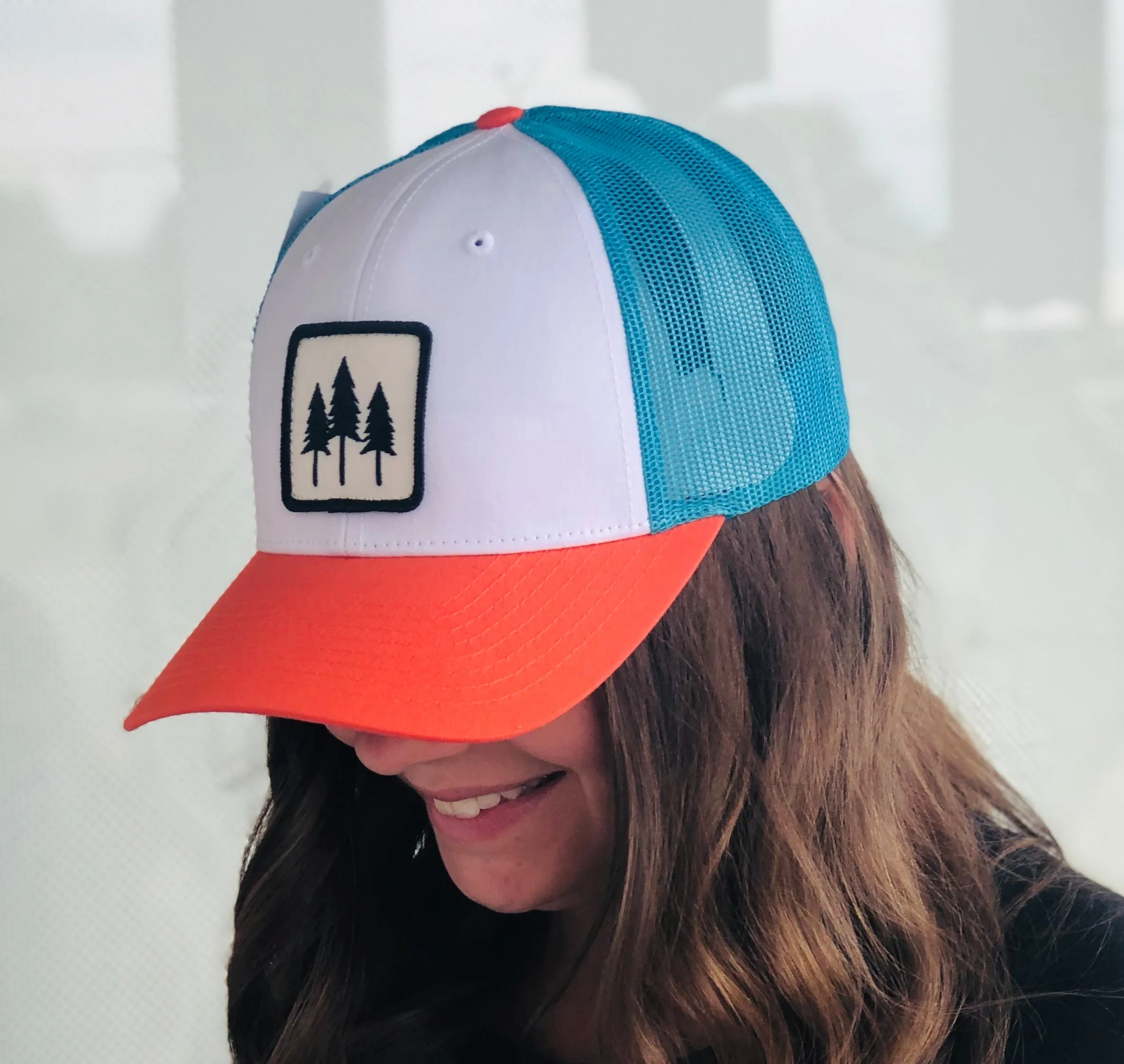 Three Trees Trucker Hat - Blue w/ Orange