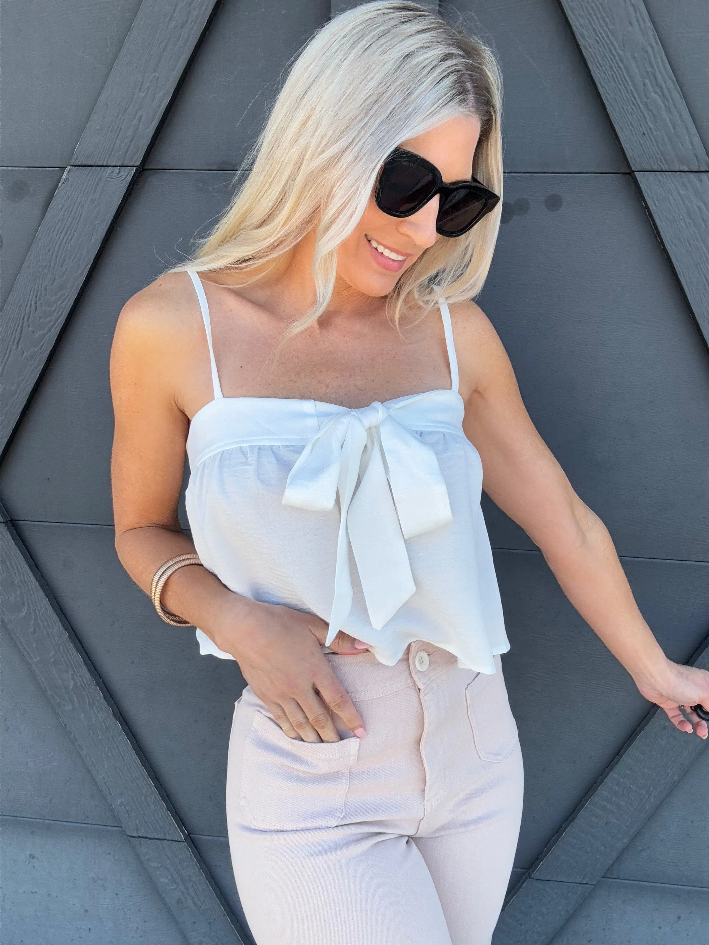 Tied Bow Top In White