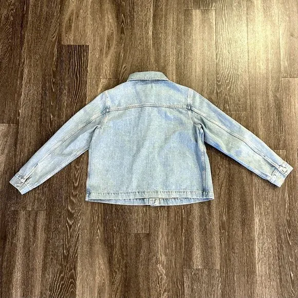 Topshop Moto Denim Jacket 100% Cotton, Classic Light Wash Utility Pockets Size 6