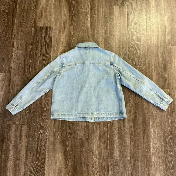 Topshop Moto Denim Jacket 100% Cotton, Classic Light Wash Utility Pockets Size 6
