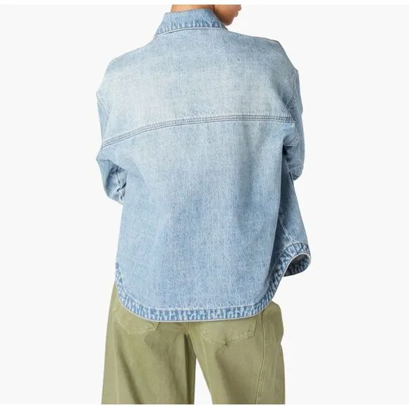 Topshop Moto Denim Jacket 100% Cotton, Classic Light Wash Utility Pockets Size 6