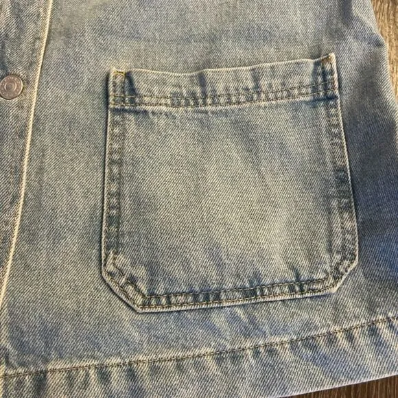 Topshop Moto Denim Jacket 100% Cotton, Classic Light Wash Utility Pockets Size 6