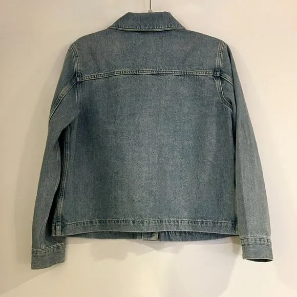 Topshop Moto Denim Jacket 100% Cotton, Classic Light Wash Utility Pockets Size 6