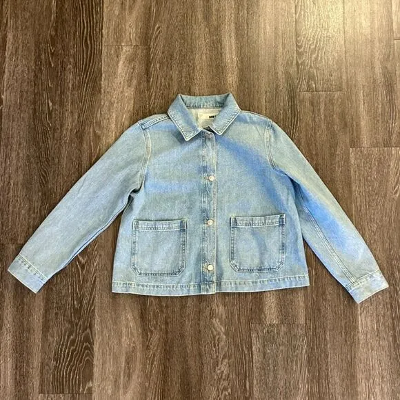 Topshop Moto Denim Jacket 100% Cotton, Classic Light Wash Utility Pockets Size 6