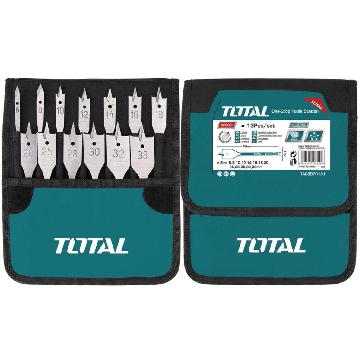 Total 13 Pieces Flat Wood Drill Bits Set - TACSD70131