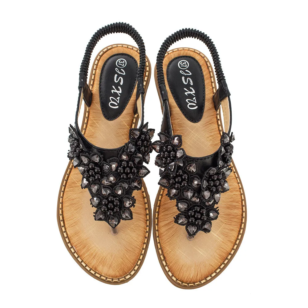 Tucomosi Bohemia Round Toe Flower Flat Sandals