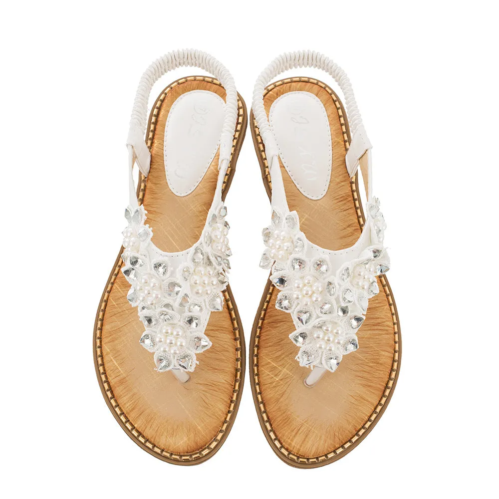 Tucomosi Bohemia Round Toe Flower Flat Sandals