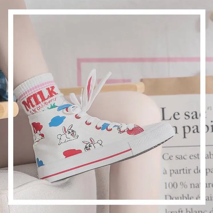 ulzzang cute rabbit ear canvas shoes yc23555