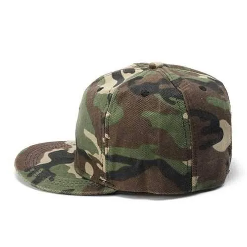 Unisex Camo Canvas Green Gray Camouflage Baseball Cap Adjustable Hip-hop Hat Flat Snapback