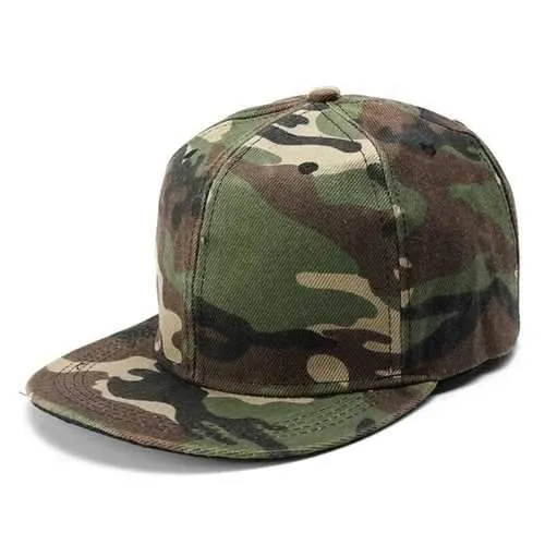 Unisex Camo Canvas Green Gray Camouflage Baseball Cap Adjustable Hip-hop Hat Flat Snapback