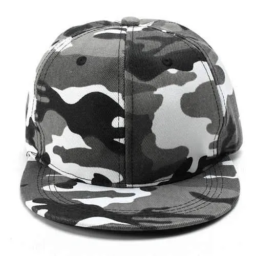 Unisex Camo Canvas Green Gray Camouflage Baseball Cap Adjustable Hip-hop Hat Flat Snapback