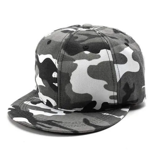 Unisex Camo Canvas Green Gray Camouflage Baseball Cap Adjustable Hip-hop Hat Flat Snapback