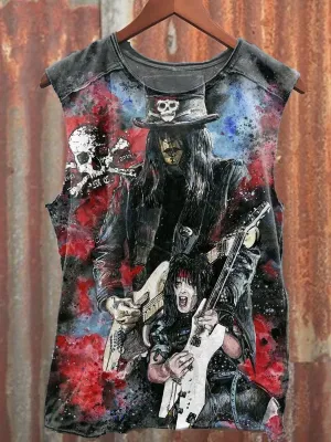 Unisex Retro Rock Music Art Illustration Print Casual Tank Top