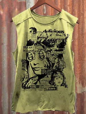 Unisex Retro Yellow Skull Girl Print Casual Tank Top