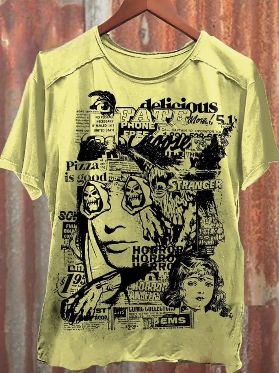Unisex Retro Yellow Skull Girl Print Casual Tank Top