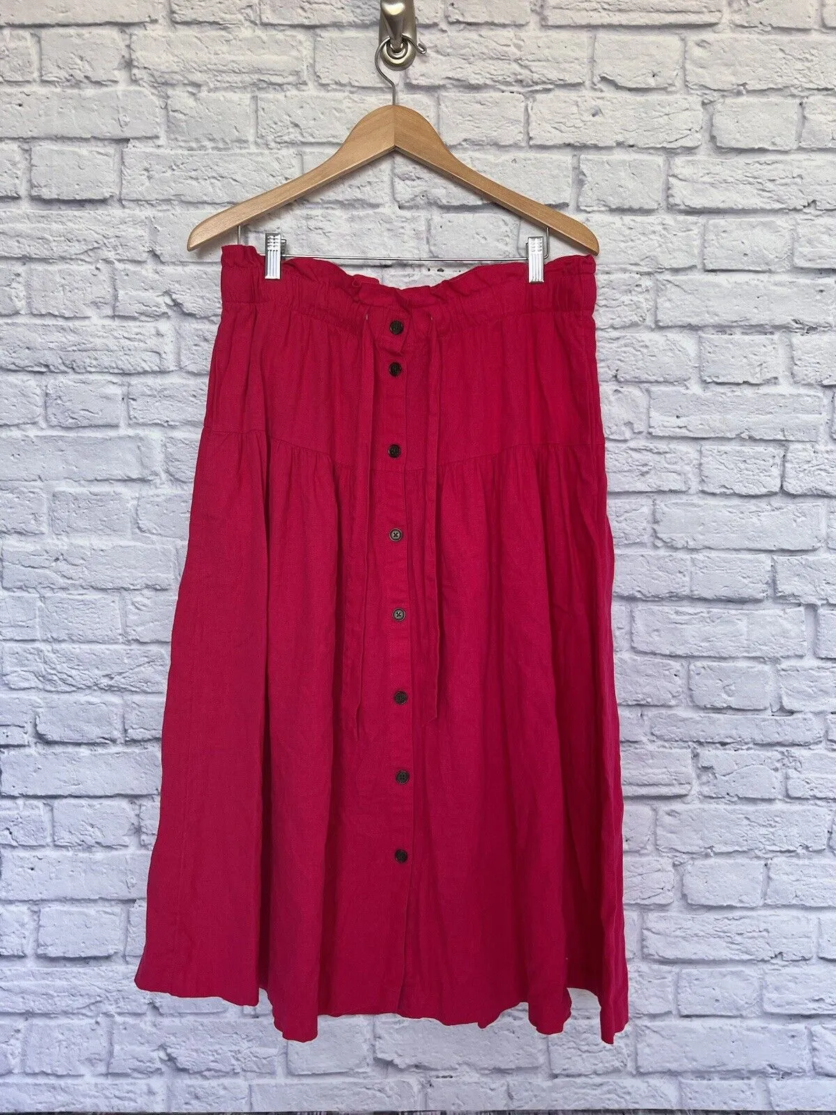 UNIVERSAL THREAD Womens L Skirt Pink Midi Tie Elastic Waist Button-Front Boho