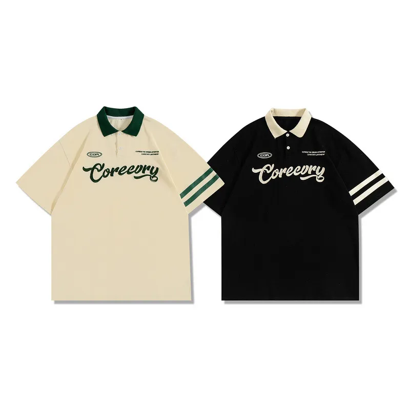 Vintage Letter Embroidery Polo Shirt