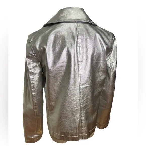 VINTAGE RALPH LAUREN METALLIC SILVER COTTON WAXED CANVAS NAUTICAL PEA COAT SZ M