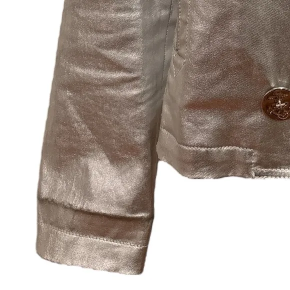 VINTAGE RALPH LAUREN METALLIC SILVER COTTON WAXED CANVAS NAUTICAL PEA COAT SZ M