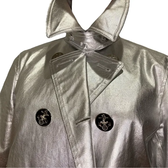 VINTAGE RALPH LAUREN METALLIC SILVER COTTON WAXED CANVAS NAUTICAL PEA COAT SZ M