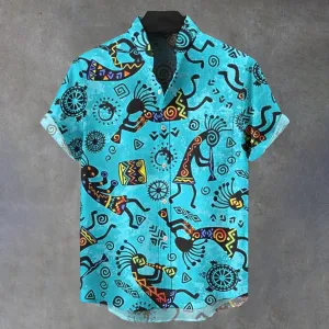 Vintage Tribal Ethnic Casual Print Shirt 2411013499