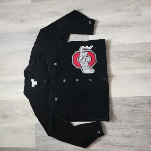 Vintage Womens Belle Pointe 100% Cotton Velvet Ohio State Jacket Black Sz Lg
