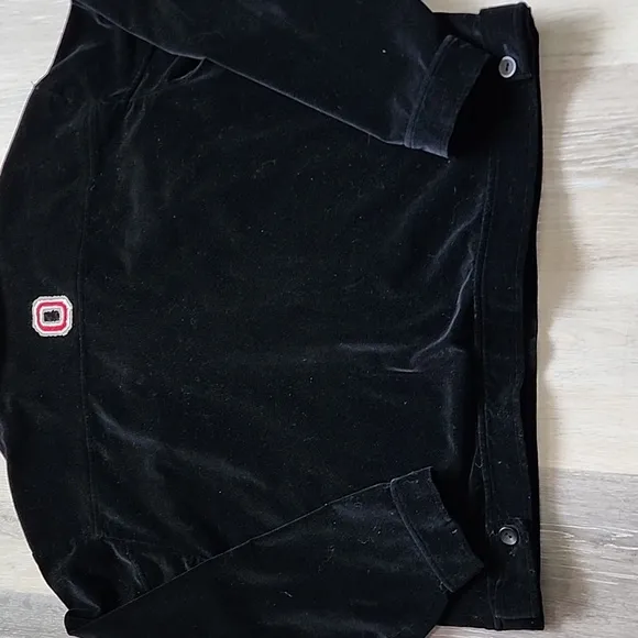 Vintage Womens Belle Pointe 100% Cotton Velvet Ohio State Jacket Black Sz Lg
