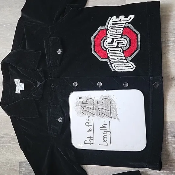 Vintage Womens Belle Pointe 100% Cotton Velvet Ohio State Jacket Black Sz Lg