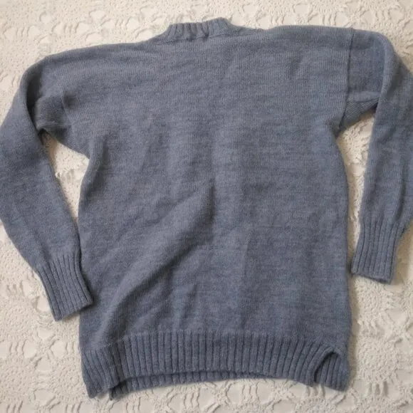 Vtg Sweater Pull Over Anchor Blue 100% Wool Sailor Nautical Unisex Women M Men S