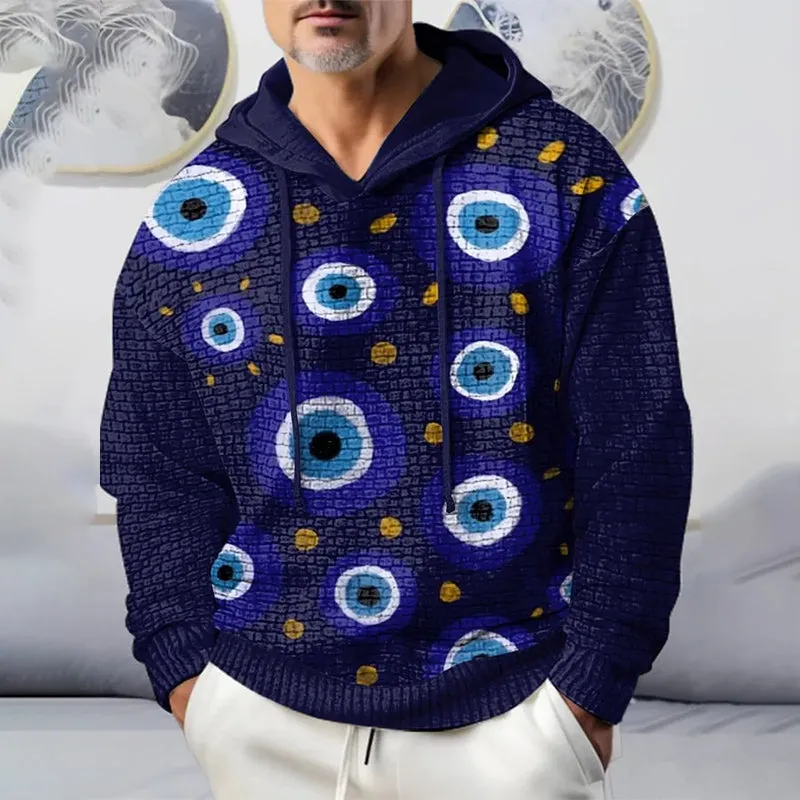 Waffle Retro Geometric Pattern Print Hoodie