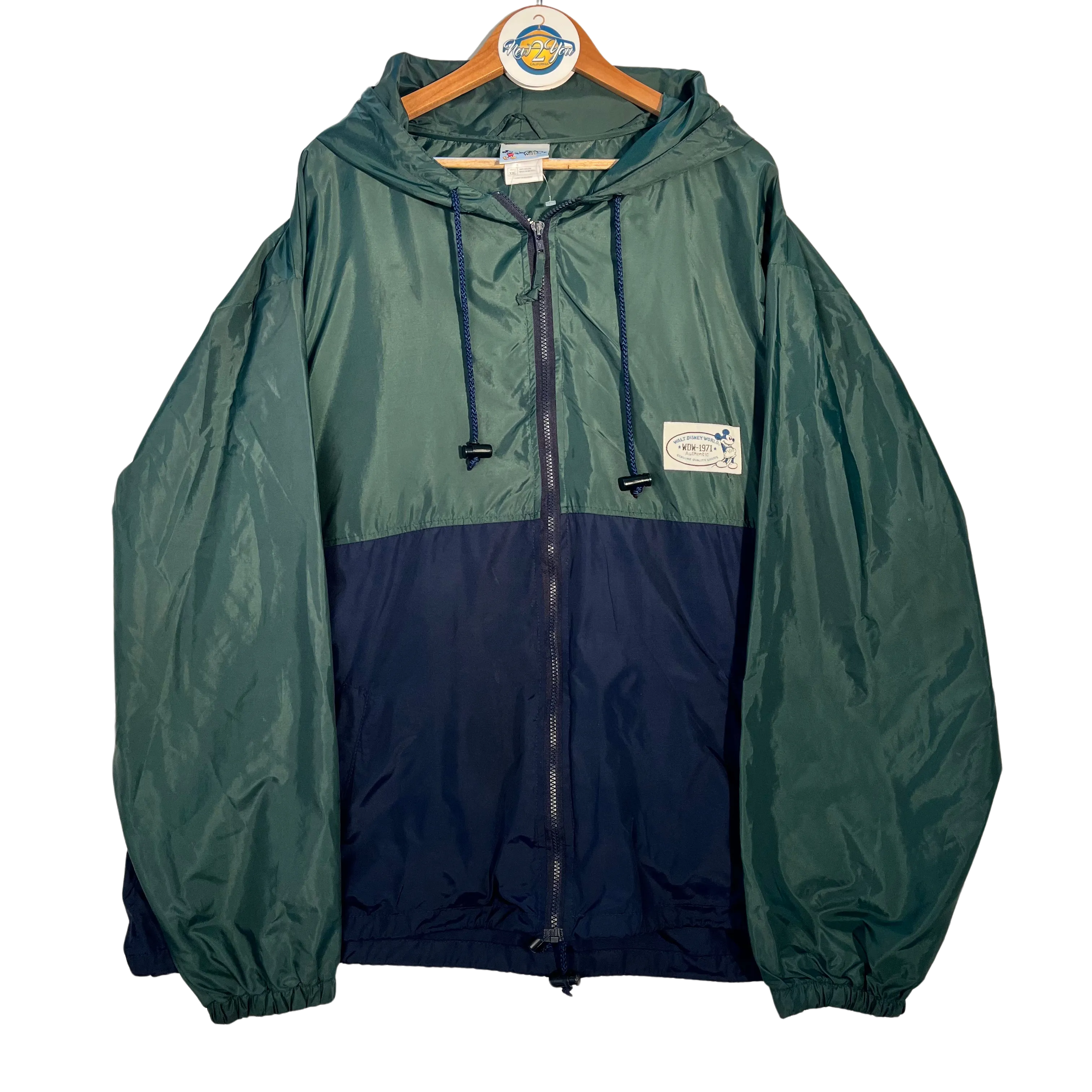Walt Disney World Windbreaker Rain Jacket Hoodie Blue & Green