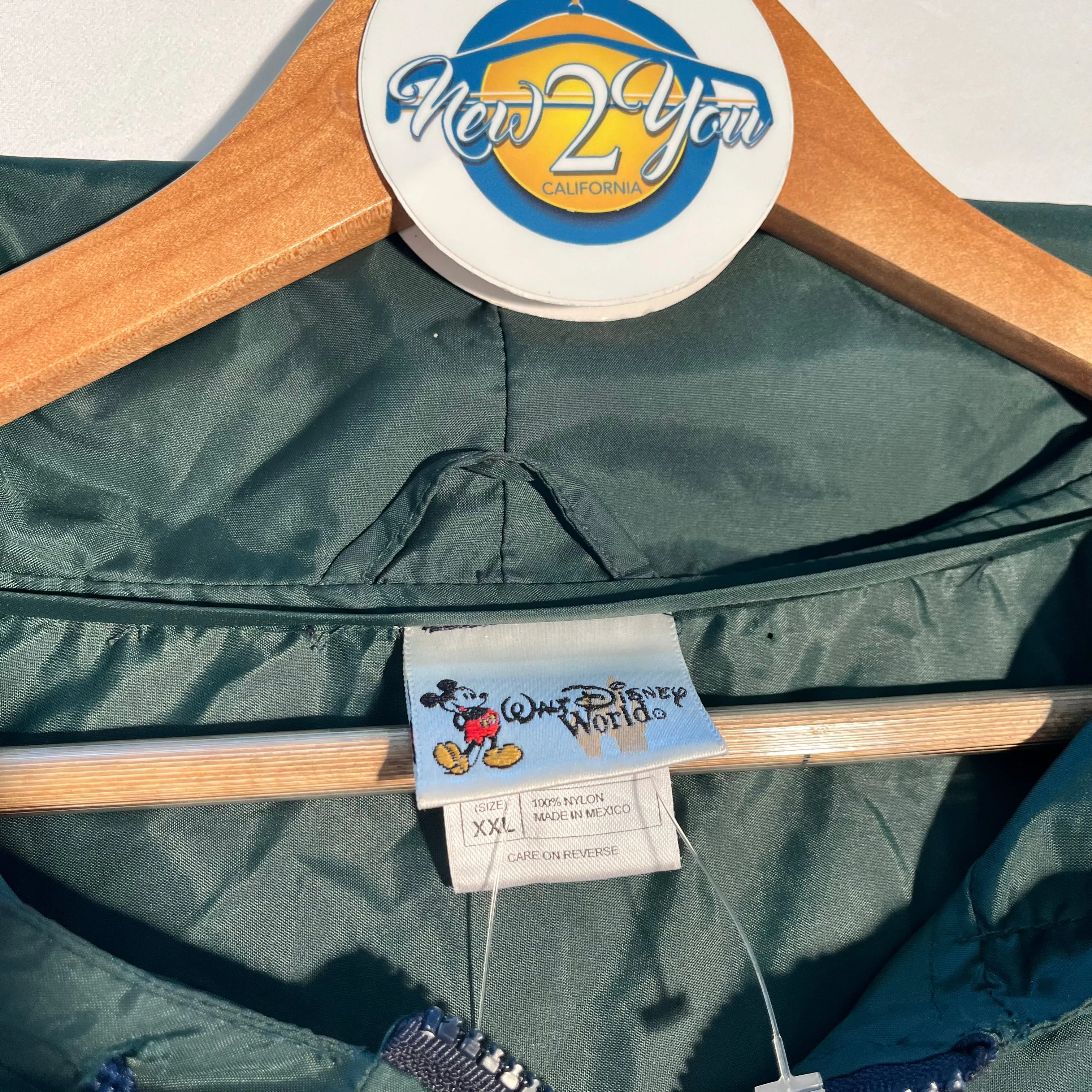 Walt Disney World Windbreaker Rain Jacket Hoodie Blue & Green