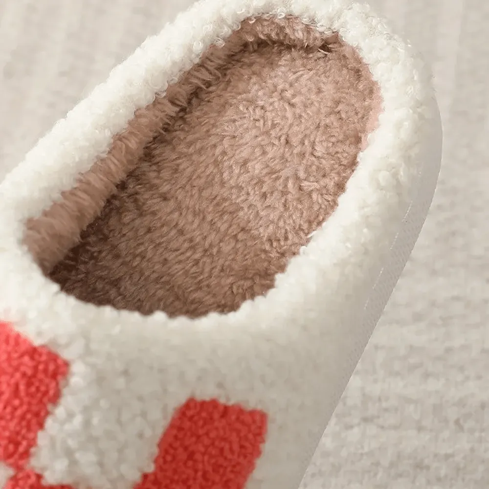 Warm & Cozy Checkered Print Plush Slide Slippers