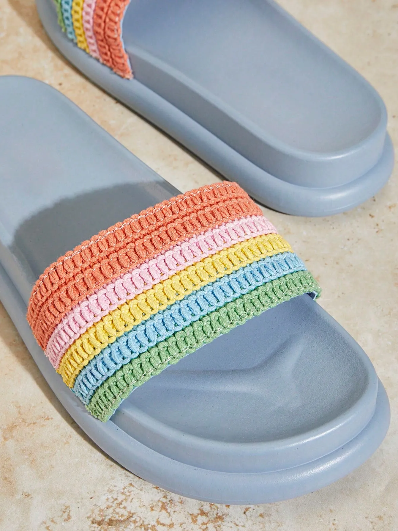 Weave Detail Rainbow Coloured Wedge Heel Sandals