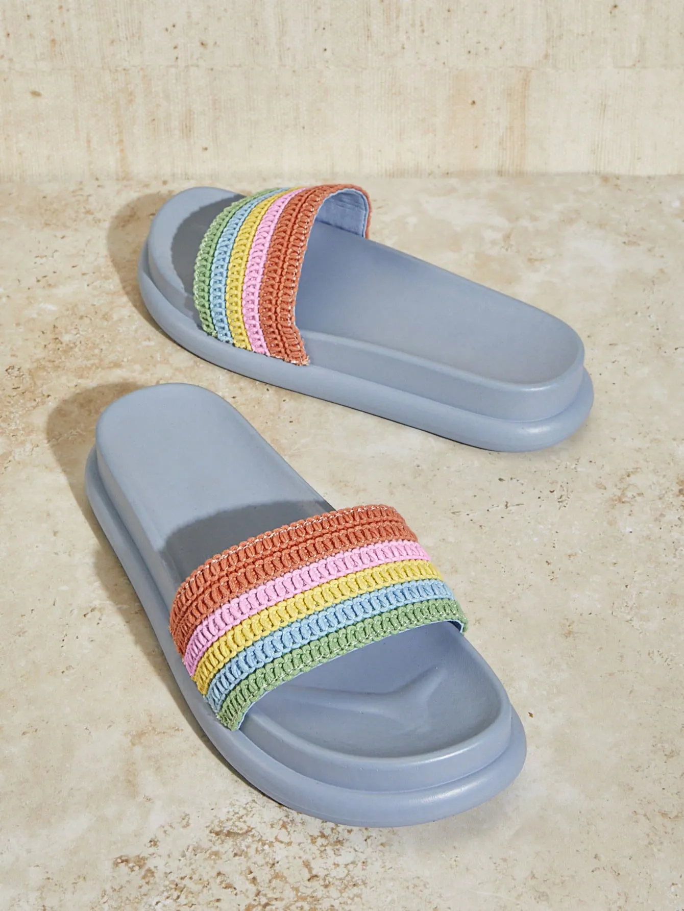 Weave Detail Rainbow Coloured Wedge Heel Sandals