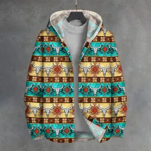 Western Bull Skull Vintage Button Cardigan Hoodie 2410003889