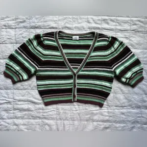 Wilfred Canterbury Green &amp; Brown Striped Cropped Cardigan Merino Wool Blend -Med