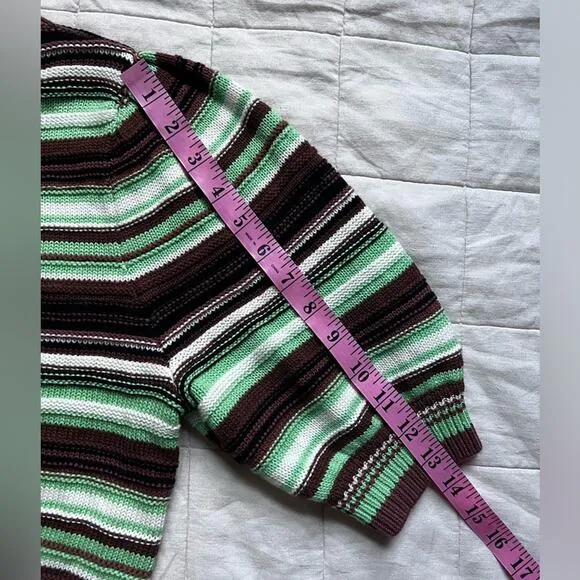 Wilfred Canterbury Green &amp; Brown Striped Cropped Cardigan Merino Wool Blend -Med