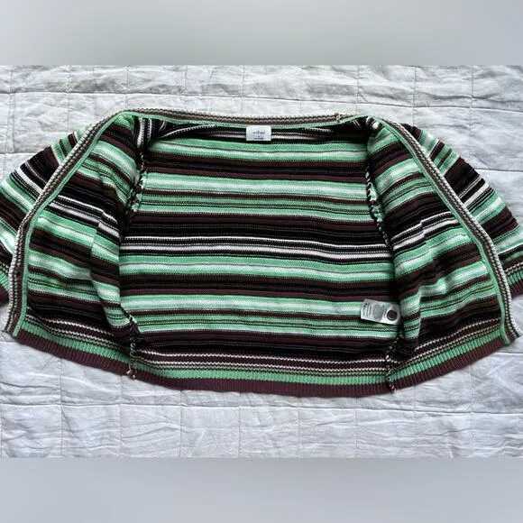 Wilfred Canterbury Green &amp; Brown Striped Cropped Cardigan Merino Wool Blend -Med
