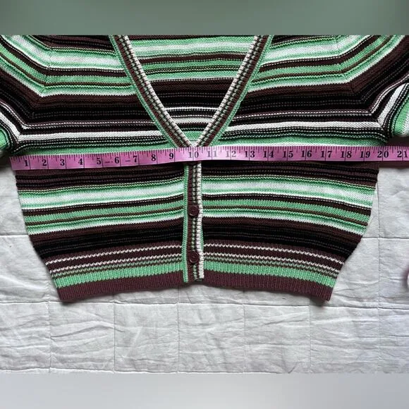 Wilfred Canterbury Green &amp; Brown Striped Cropped Cardigan Merino Wool Blend -Med