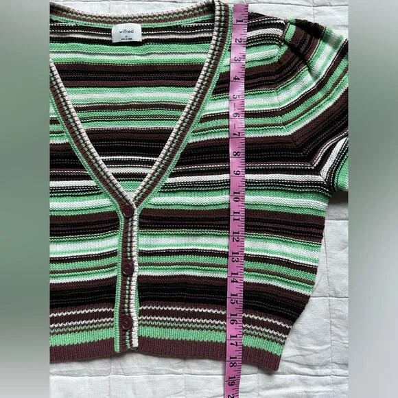 Wilfred Canterbury Green &amp; Brown Striped Cropped Cardigan Merino Wool Blend -Med
