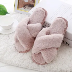 Winter Women Home Warm Shoes  Slip on Flats Female Slides Black Pink Plus Size 41