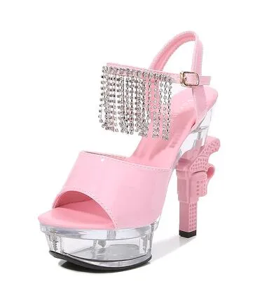 Woman Sandals Summer Fringe Strange Style Heel Crystal Sexy