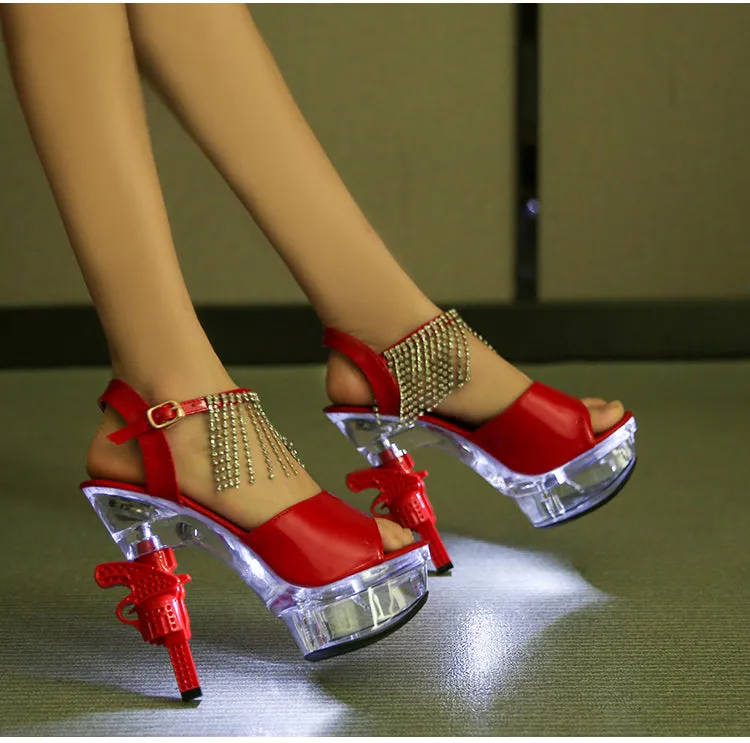 Woman Sandals Summer Fringe Strange Style Heel Crystal Sexy