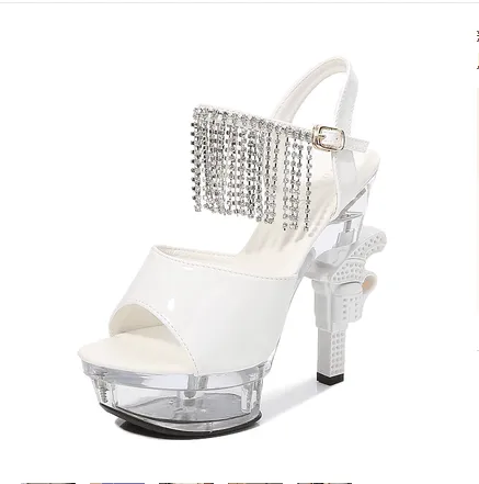 Woman Sandals Summer Fringe Strange Style Heel Crystal Sexy