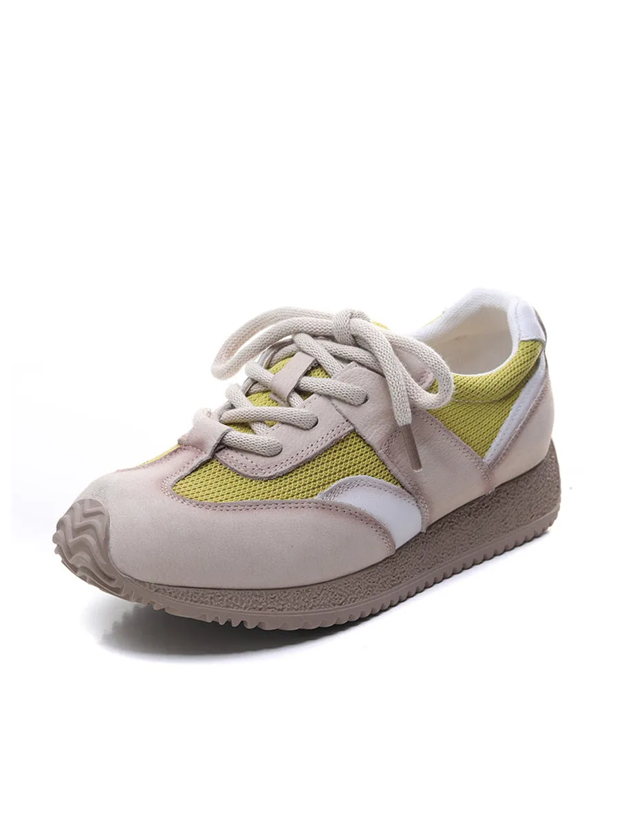Women Casual Colorblock Leather Flat Sport Shoes