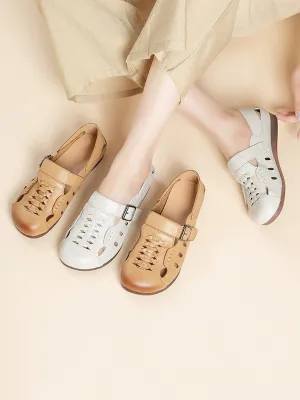 Women Casual Soft Leather Hollow Out Flat Shoes