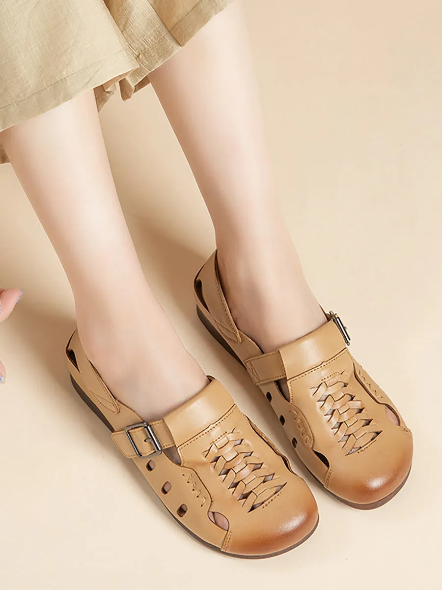 Women Casual Soft Leather Hollow Out Flat Shoes