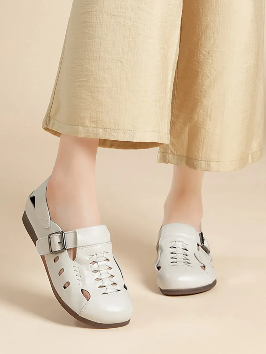 Women Casual Soft Leather Hollow Out Flat Shoes